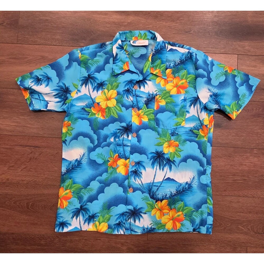 Vintage 70s Islander Hawaiian Aloha Camp Shirt Mens L Hibiscus Floral Tropical